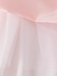 年輕女孩素色薄紗緞面蓬鬆洋裝，珍珠裝飾領口，優雅禮服，適合畢業典禮、學校表演 - 粉色 - 查看 8