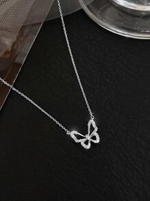 BALMORA Cubic Zirconia Butterfly Charm Sterling Silver Necklace - Silver - View 4