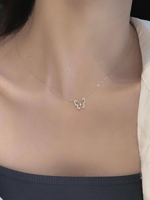 BALMORA Cubic Zirconia Butterfly Charm Sterling Silver Necklace - Silver - View 6