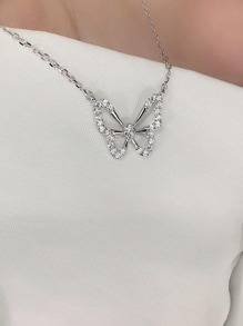 BALMORA Cubic Zirconia Butterfly Charm Sterling Silver Necklace - Silver - View 7