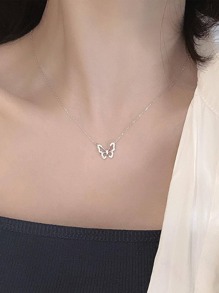 BALMORA Cubic Zirconia Butterfly Charm Sterling Silver Necklace - Silver - View 5