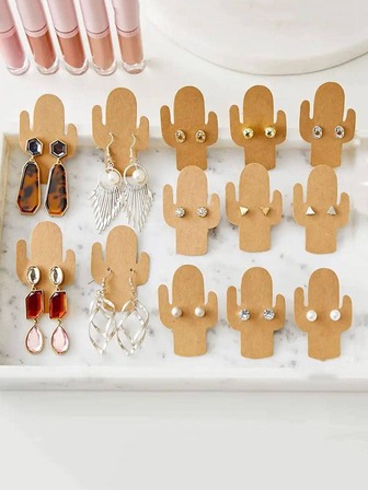 50入組/套仙人掌設計木頭首飾類顯示卡