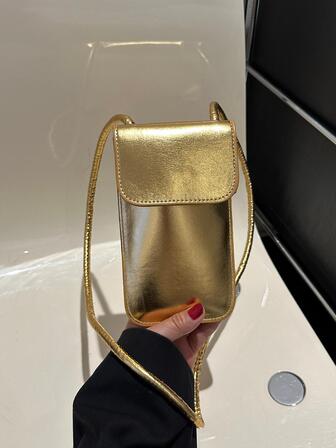 前衛方包金屬質感車縫線細節翻蓋PU皮革