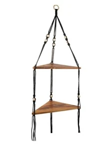 1入組2層珠子和流蘇裝飾壁掛，家居木製掛飾