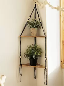 1入組2層珠子和流蘇裝飾壁掛，家居木製掛飾