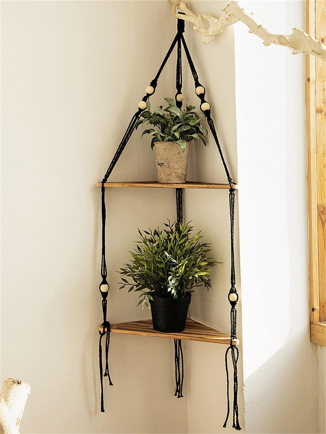 1入組2層珠子和流蘇裝飾壁掛，家居木製掛飾