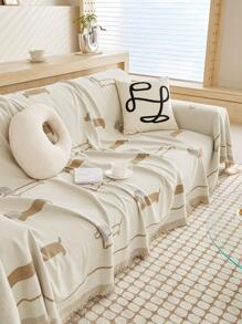 1入組雪尼爾沙發墊無毛防貓抓墊沙發巾家用沙發保護套 - 卡其色 - 查看 2