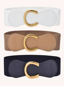 Mujer 1 pieza Cinturón elástico con letra hebilla de moda para Decoración de vestido - Blanco - Ver 1