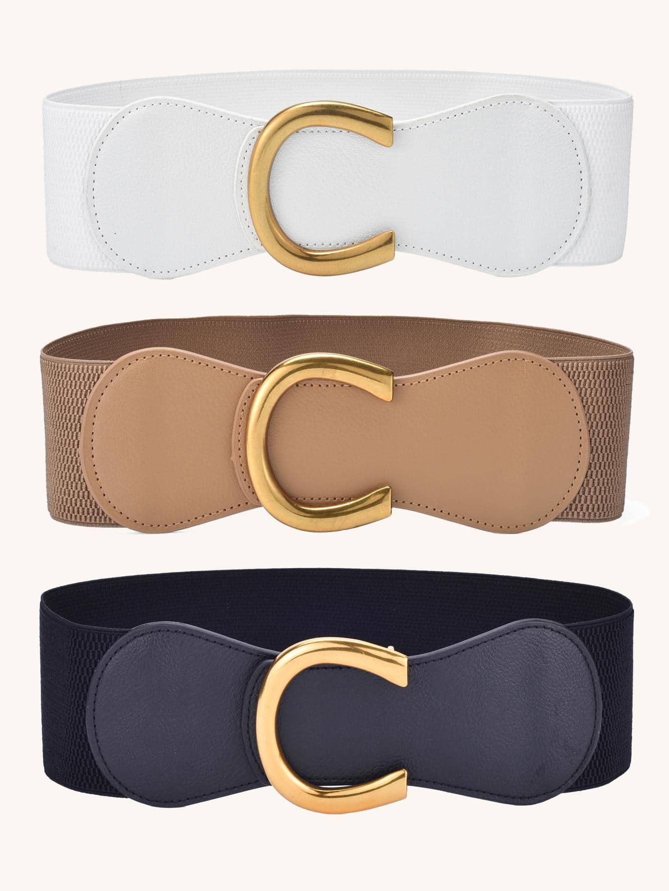 Mujer 1 pieza Cinturón elástico con letra hebilla de moda para Decoración de vestido - Blanco - Ver 1