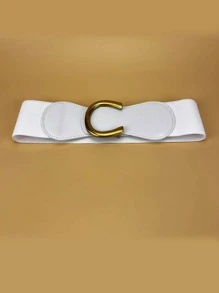 Mujer 1 pieza Cinturón elástico con letra hebilla de moda para Decoración de vestido - Blanco - Ver 4