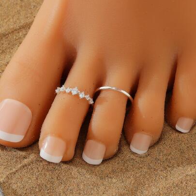 Set 2 zirconia cubica dito del piede anelli per donne