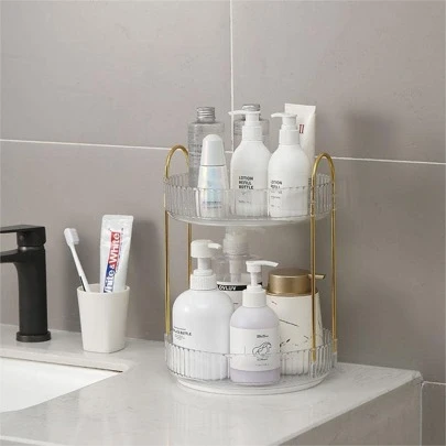 旋轉化妝品收納盒,2層裝,高容量化妝品、香水收納盒、化妝品置物盤、360度旋轉。適用於梳妝台、櫃台等地方。適合作為媽媽、女孩、女性在新年、聖誕節和所有節日的禮物。