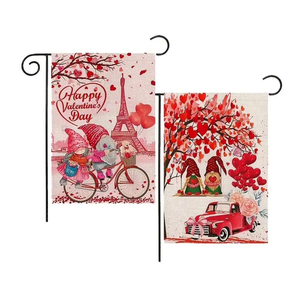 2入組/套無紡布花園旗幟，現代心形和字母圖形雙面情人節假日花園旗幟
