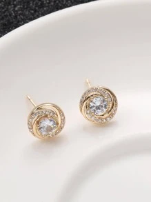 3 Cái/bộ Đồng Thời Trang Đính Đá Cubic Zirconia Trang Trí Hình Tròn Mặt Dây Chuyền & Bông Tai Giọt Dành Cho Nữ Cho Quà Tặng Đính Hôn - Vàng - Xem 6