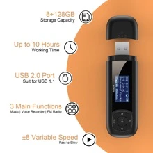 AGPTEK U3 USB Stick Mp3 Player, 8GB Music Player Supports Replaceable AAA Battery, Recording, FM Radio, Expandable Up to 64GB, Black - 黑色 - 查看 5