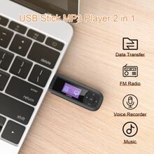 AGPTEK U3 USB Stick Mp3 Player, 8GB Music Player Supports Replaceable AAA Battery, Recording, FM Radio, Expandable Up to 64GB, Black - 黑色 - 查看 2