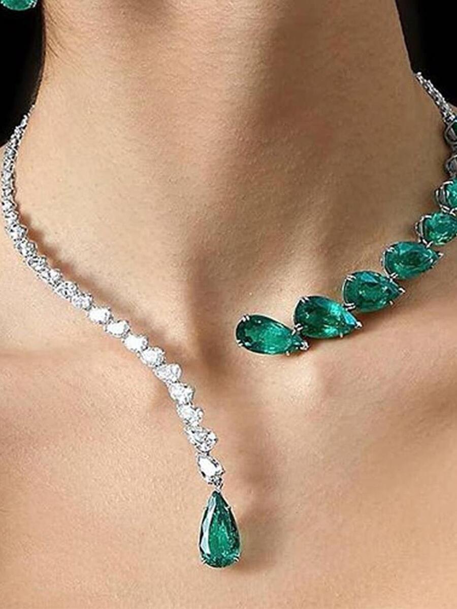 1入組女士水鑽水滴裝飾魅力四射婚禮項鍊適合婚禮派對 - 銀色 - 查看 1