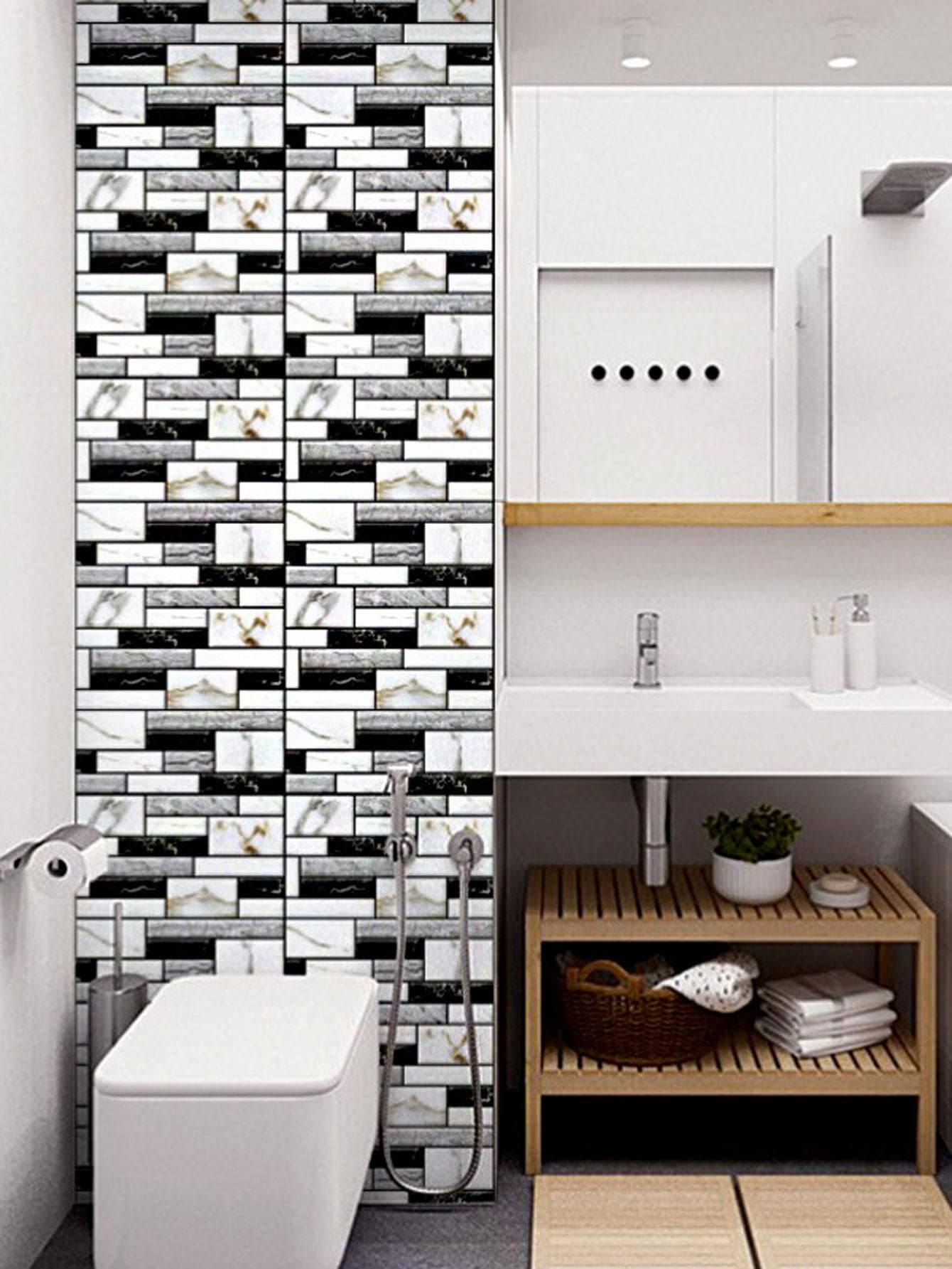 1pc Marble Pattern 3D Wall Panel, Modern Plastic Self Adhesive 3D Wall