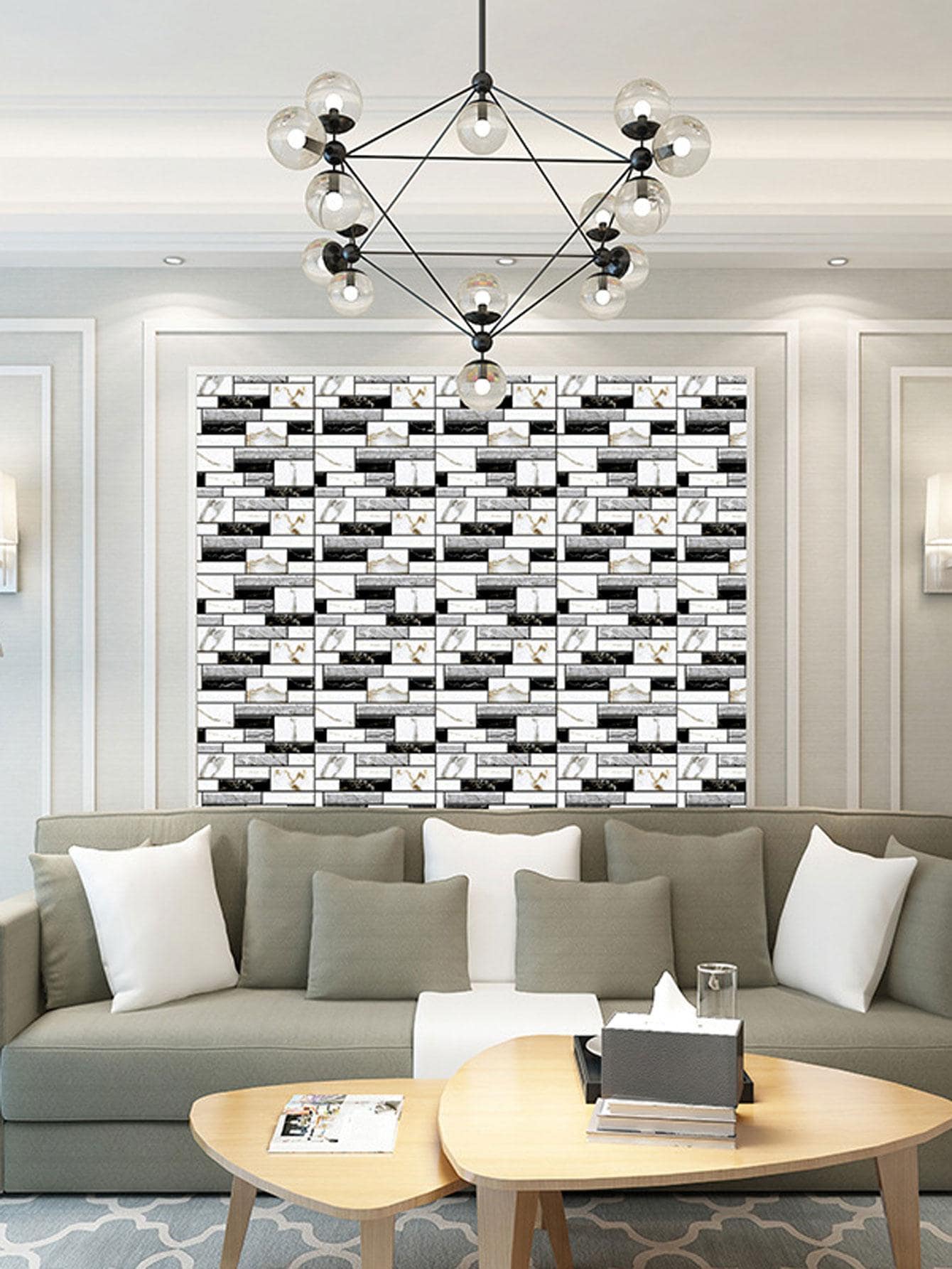 1pc Marble Pattern 3D Wall Panel, Modern Plastic Self Adhesive 3D Wall