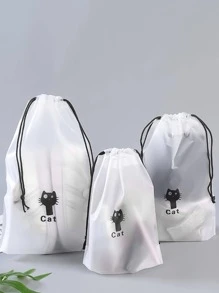 3 cái Túi đựng giày di động họa tiết mèo Túi đựng đồ du lịch trong suốt không thấm nước Túi dây polyester, Sắp xếp tủ quần áo, Túi xách tay du lịch, Túi chống nước, Quần áo Túi treo phân loại Đồ dùng học tập Trang trí phòng Trang trí phòng ngủ Đồ dùng trong ký túc xá cho giáo viên học sinh - màu đen - Xem 1