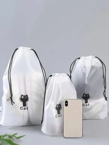 3 cái Túi đựng giày di động họa tiết mèo Túi đựng đồ du lịch trong suốt không thấm nước Túi dây polyester, Sắp xếp tủ quần áo, Túi xách tay du lịch, Túi chống nước, Quần áo Túi treo phân loại Đồ dùng học tập Trang trí phòng Trang trí phòng ngủ Đồ dùng trong ký túc xá cho giáo viên học sinh - màu đen - Xem 6