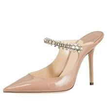 Women Heeled Mules Rhinestone Strappy Pointed Toe Mules - Màu be - Xem 1