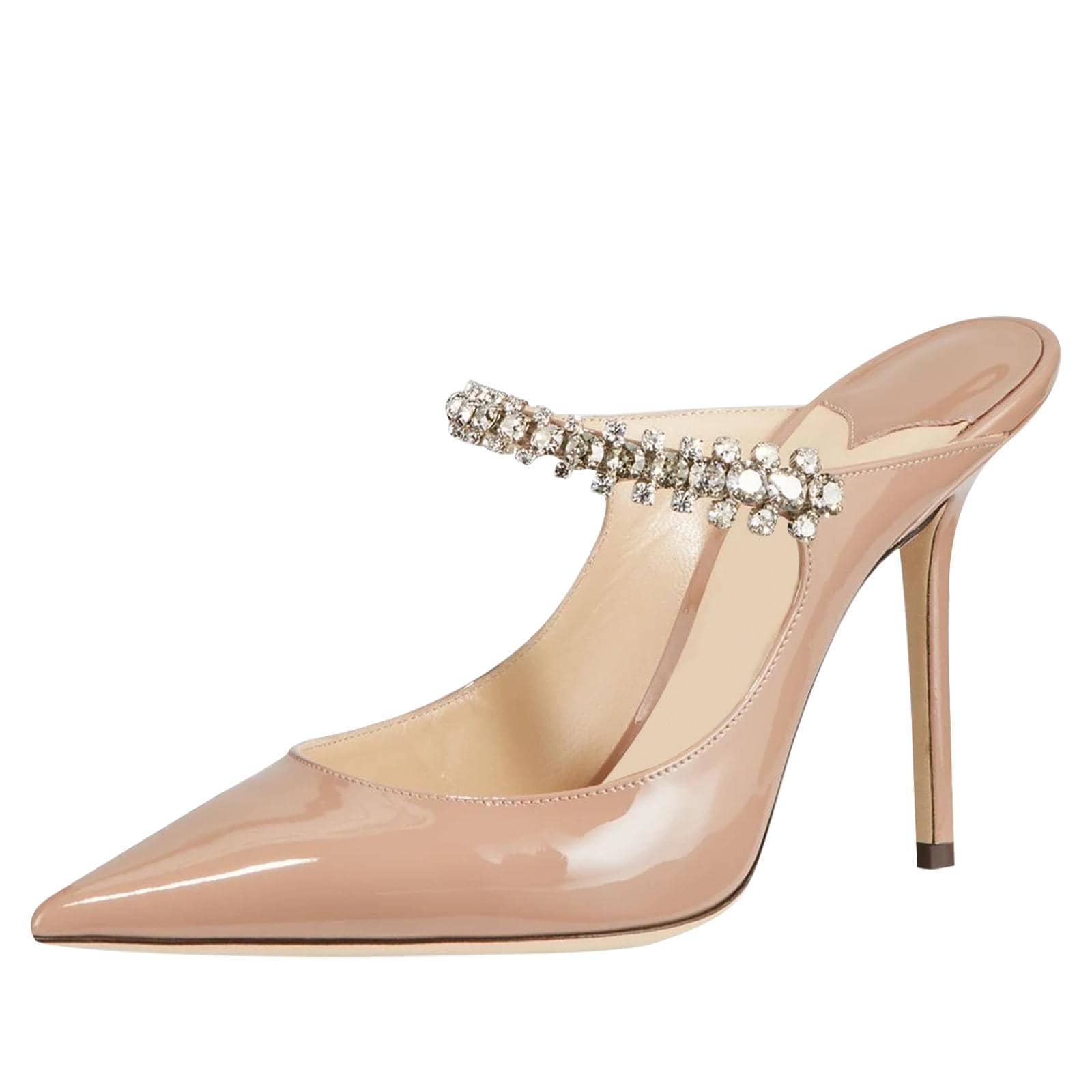Women Heeled Mules Rhinestone Strappy Pointed Toe Mules - Màu be - Xem 1