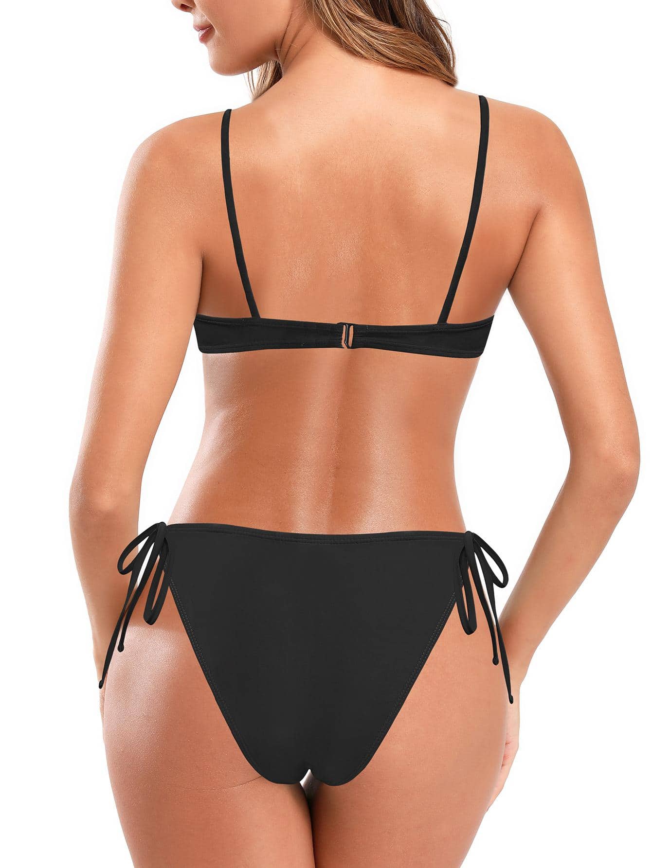 Plain Tie Side Bikini For Summer Beach - Black - View 1