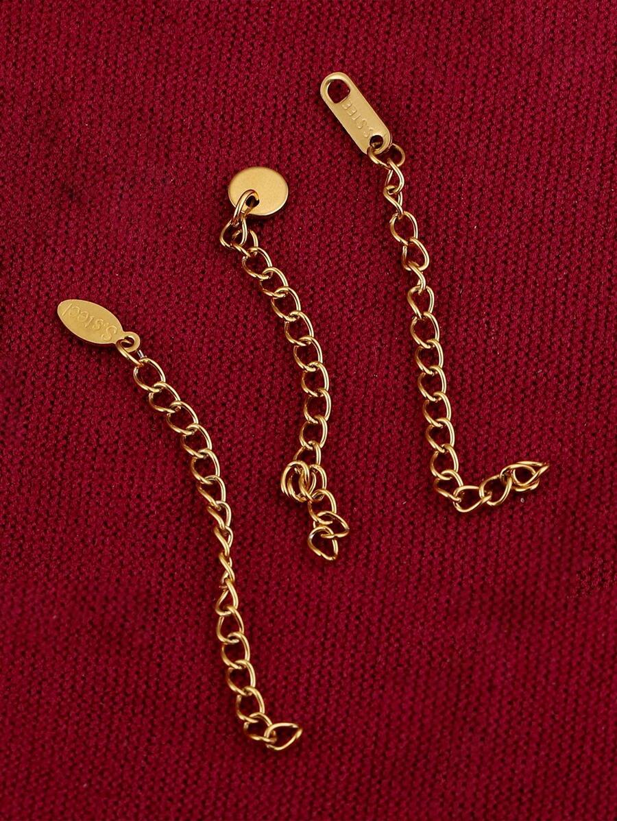 20pcs Stainless Steel Round Square Oval With Word Extension Tail Chain Connector DIY Bracelet Necklace Jewelry Making Accessories - Yellow Gold - View 1