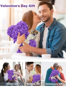 永恆玫瑰熊情人節禮物PE泡沫花熊創意擁抱玫瑰熊(紫) - 紫色 - 查看 5