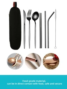 8 piezas de acero inoxidable Cuchillería moderno portátil Set de vajilla para casa - Negro - Ver 4