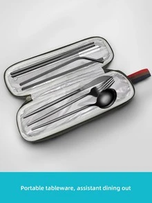 8 piezas de acero inoxidable Cuchillería moderno portátil Set de vajilla para casa - Negro - Ver 3