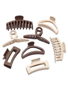 8入組女士素色時尚髮爪適用於頭髮裝飾用品 - 彩色 - 查看 11