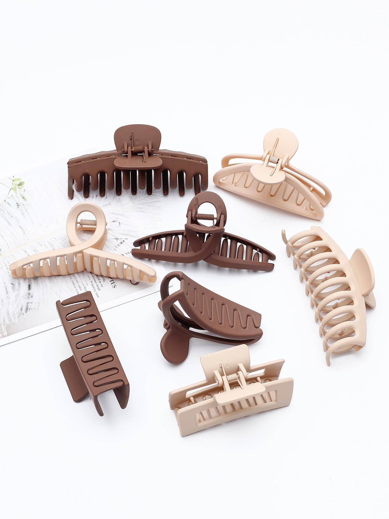 8入組女士素色時尚髮爪適用於頭髮裝飾用品