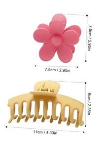 8入組女士素色矩形和花朵設計可愛髮爪適用於頭髮裝飾用品 - 彩色 - 查看 4