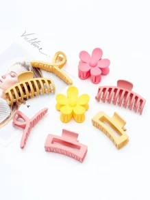 8入組女士素色矩形和花朵設計可愛髮爪適用於頭髮裝飾用品 - 彩色 - 查看 6