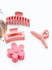 8入組女士素色矩形和花朵設計可愛髮爪適用於頭髮裝飾用品 - 彩色 - 查看 7