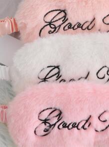 1pc Cute Slogan Embroidered Plush Eye Mask, Soft Sleep Eye Shade Travel Accessory, Suitable For Home And TravelFor Bedroom,Travel,Office,School - Baby Pink - View 7