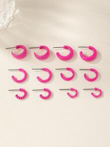 6 雙幾何創意時尚極簡主義日常精緻釘式耳環，適合女性日常佩戴 - 玫紅色 - 查看 3