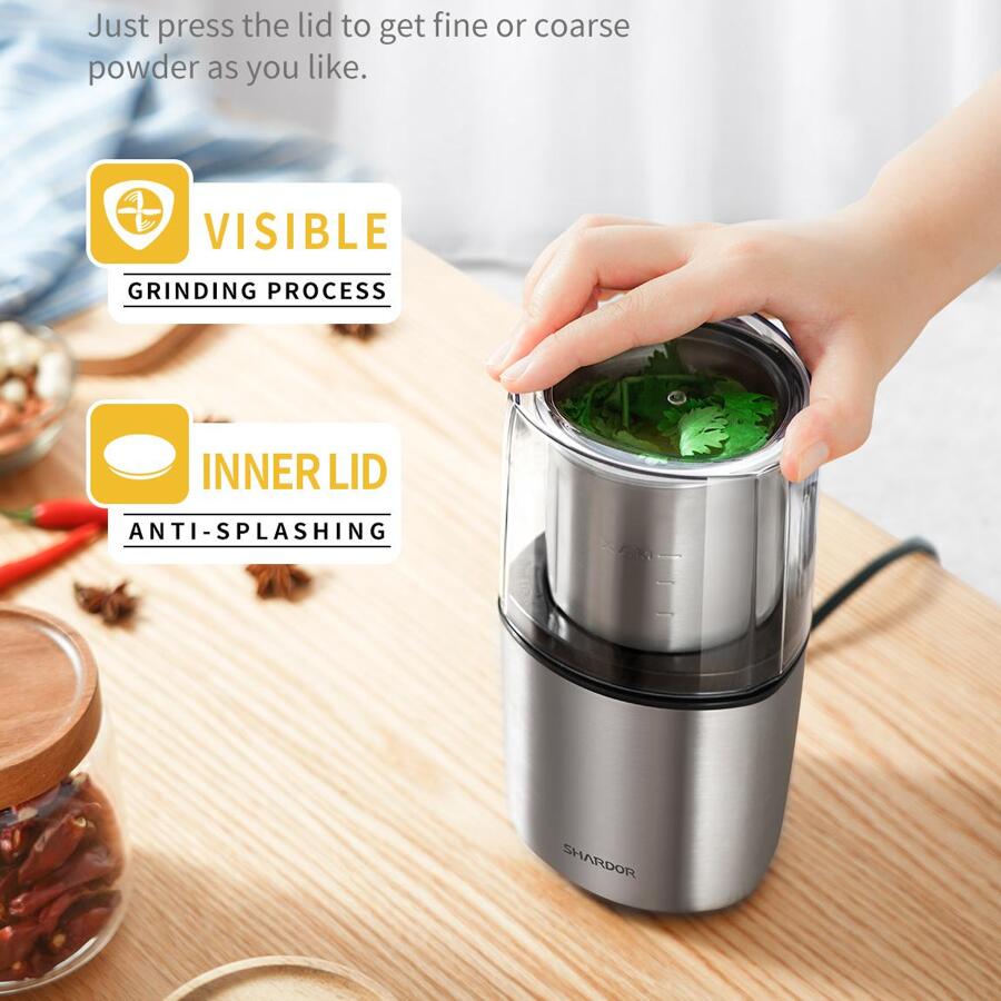 Coffee Grinder Electric, Herb,Wet & Dry Spices,Seeds grinder with 2 Removable Stainless Steel