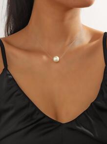 1入組優雅珍珠吊墜項鍊適合女士日常裝飾 - 白色 - 查看 1