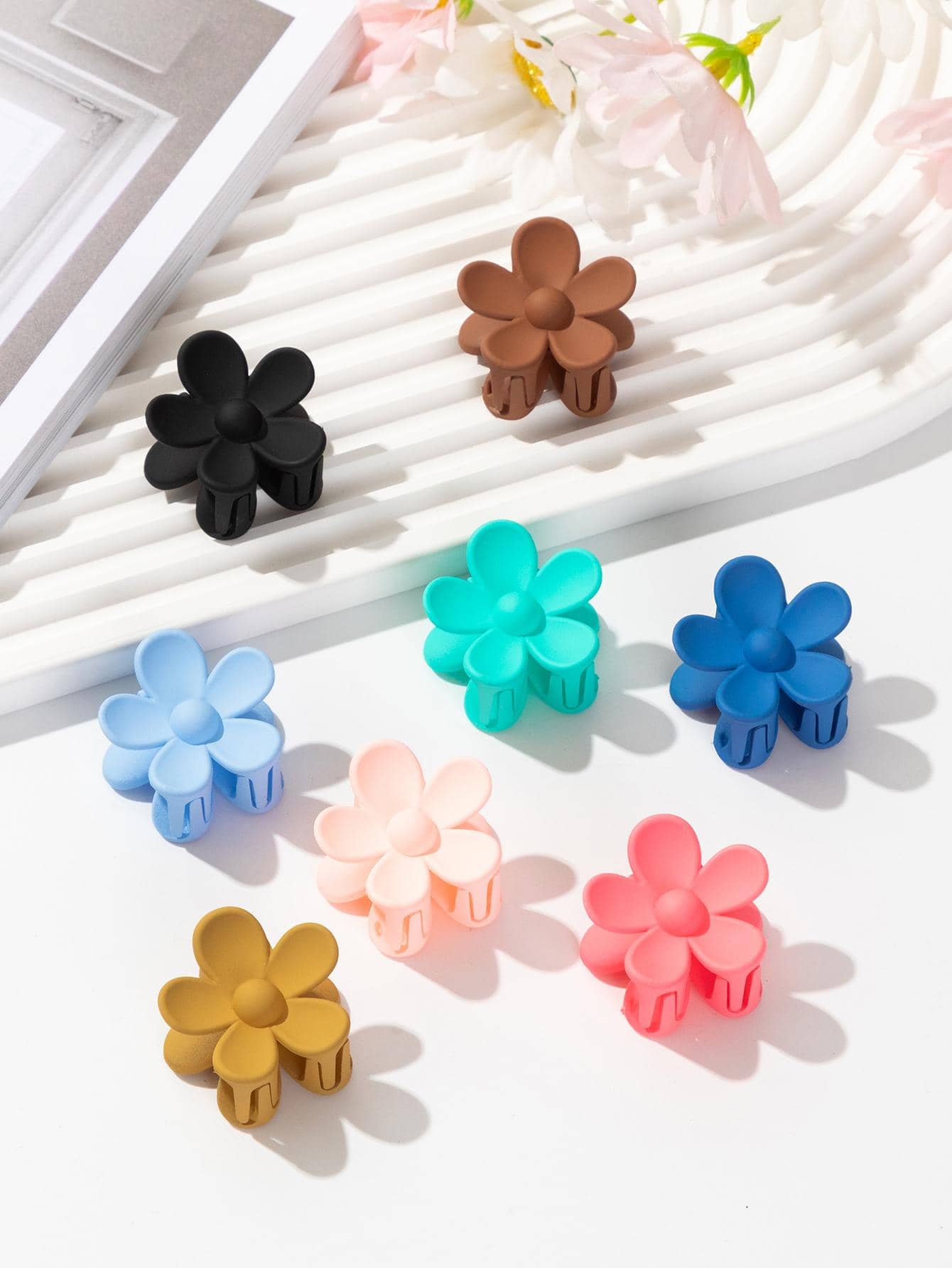 8pcs 3.5CM Mờ Đầy màu sắc Hoa Móng vuốt tóc Clip - Nhiều màu - Xem 1