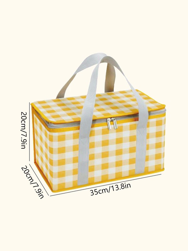1pc Nonwoven Fabric Picnic Basket, Modern Plaid Pattern Foldable