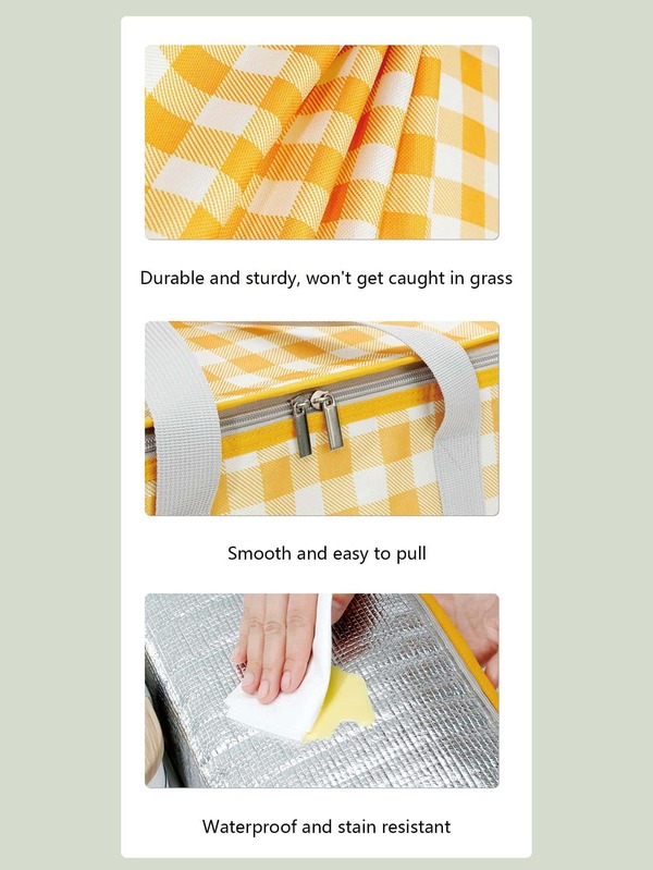 1pc Nonwoven Fabric Picnic Basket, Modern Plaid Pattern Foldable