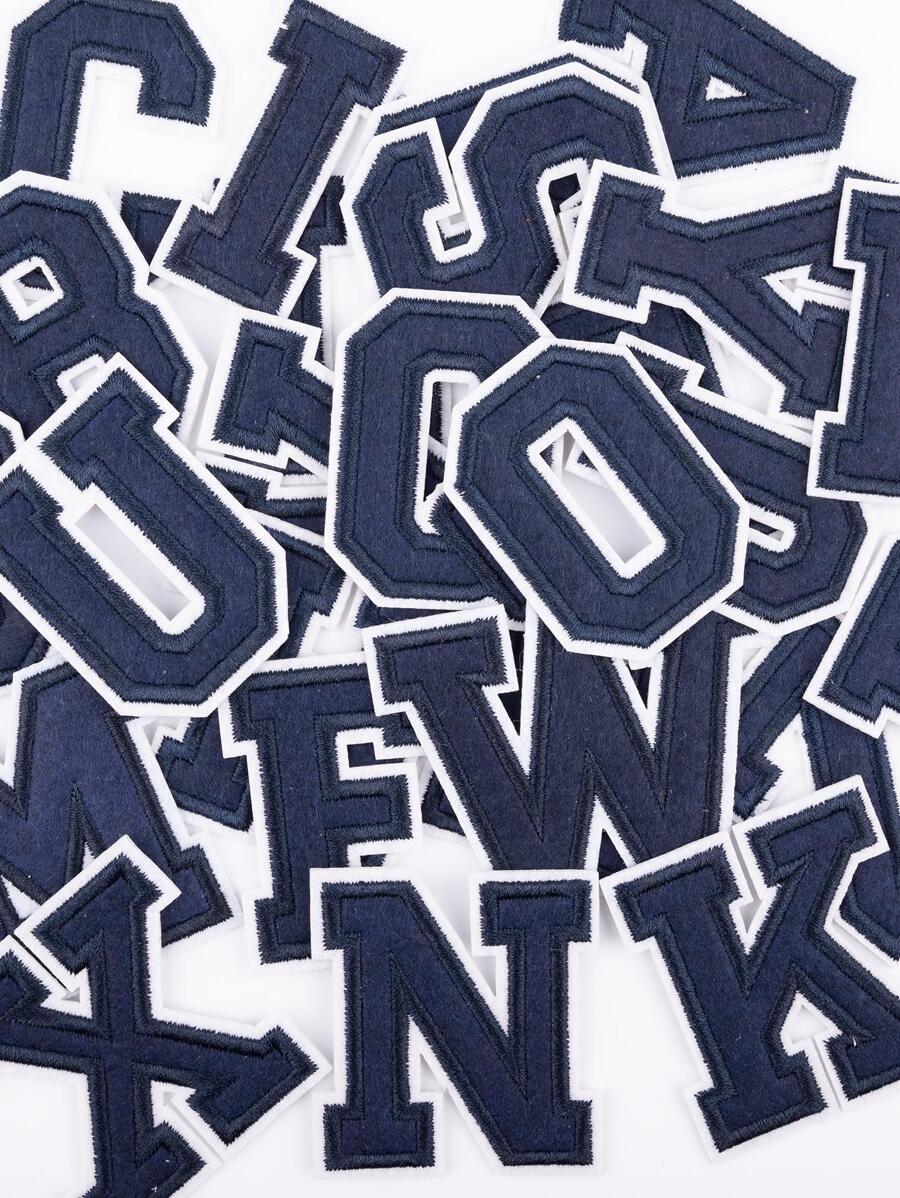 1入組深藍色字母名稱設計熨燙貼片，服裝袋字母貼紙 - 杏色 - 查看 1