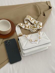 1 chiếc Túi đeo chéo hình vuông thiết kế kẻ sọc Chất liệu Pu Khóa đôi Túi đeo chéo vuông thời trang dành cho nữ, Thích hợp để sử dụng thông thường hàng ngày, Hẹn hò, Quà tặng, Thu/Đông - trắng - Xem 5