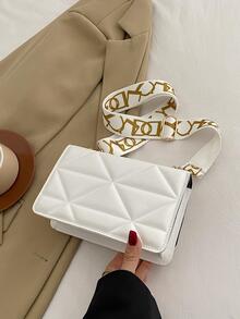 1 chiếc Túi đeo chéo hình vuông thiết kế kẻ sọc Chất liệu Pu Khóa đôi Túi đeo chéo vuông thời trang dành cho nữ, Thích hợp để sử dụng thông thường hàng ngày, Hẹn hò, Quà tặng, Thu/Đông - trắng - Xem 4