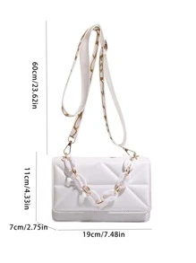 1 chiếc Túi đeo chéo hình vuông thiết kế kẻ sọc Chất liệu Pu Khóa đôi Túi đeo chéo vuông thời trang dành cho nữ, Thích hợp để sử dụng thông thường hàng ngày, Hẹn hò, Quà tặng, Thu/Đông - trắng - Xem 6