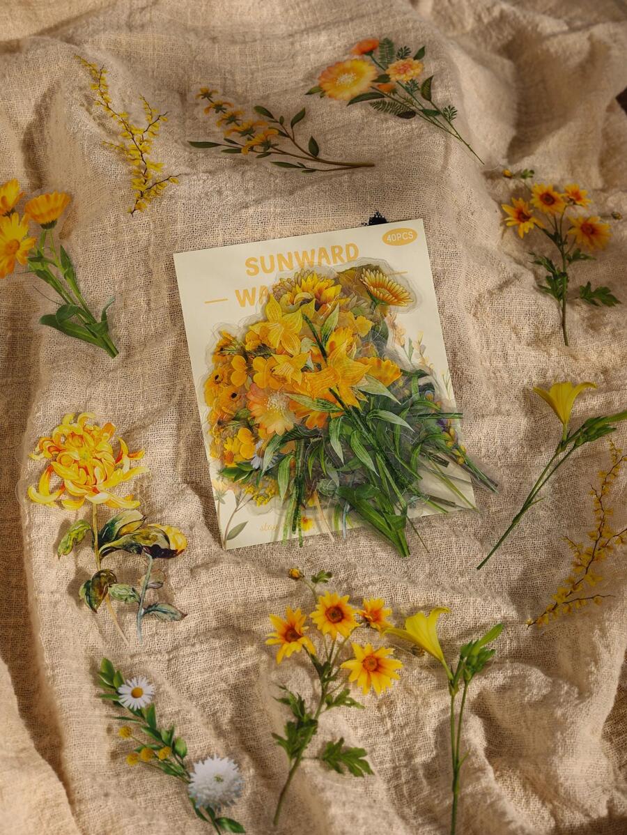 40pcs Flower Pattern Assorted Sticker, Cartoon Multi-purpose Decorative Sticker For DIY Craft, Hand Account Decoration - Multicolor - View 1