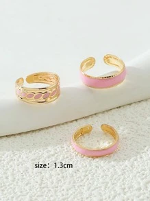 3件套珐琅趾环套装，女士夏季度假海滩饰品 - 粉色 - 查看 3